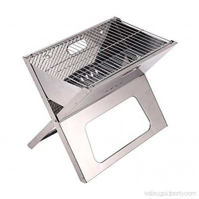 Stainless Steel BBQ Charcoal X Grill Compact Notebook Portable & Folding Tailgating Stowaway Fire
